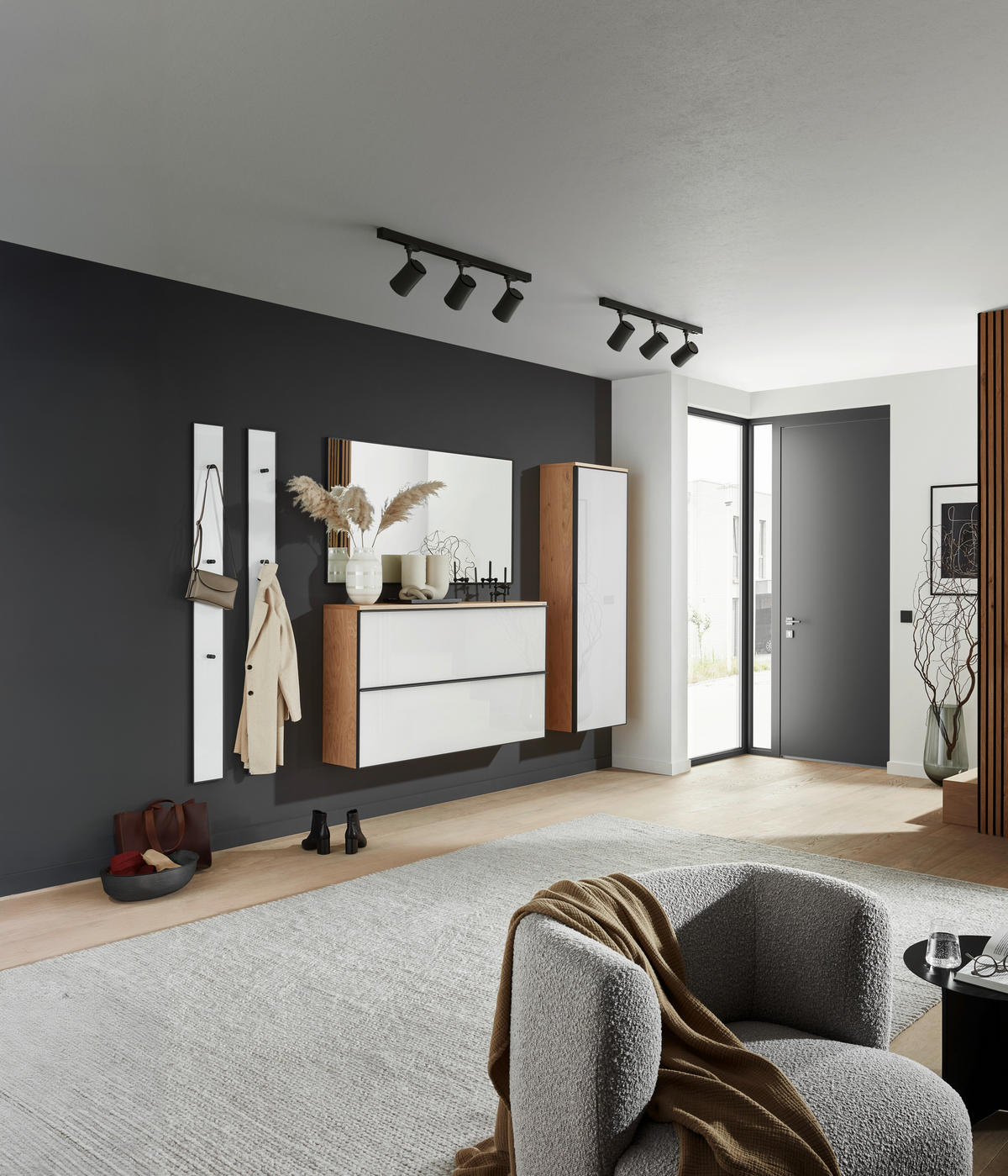 SCHUHKIPPER  in 140/83/31 cm  - Eichefarben/Anthrazit, Design, Glas/Holz (140/83/31cm) - Dieter Knoll