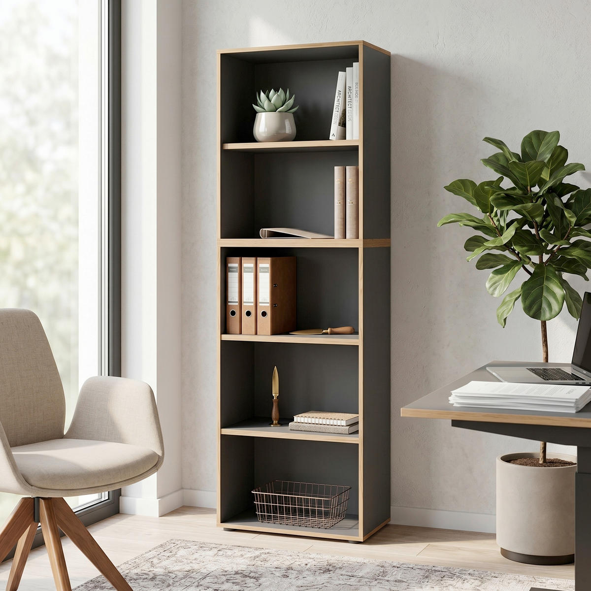 AKTENREGAL 60/183/33 cm  - Honigeiche/Anthrazit, Design, Holzwerkstoff/Kunststoff (60/183/33cm) - P & B