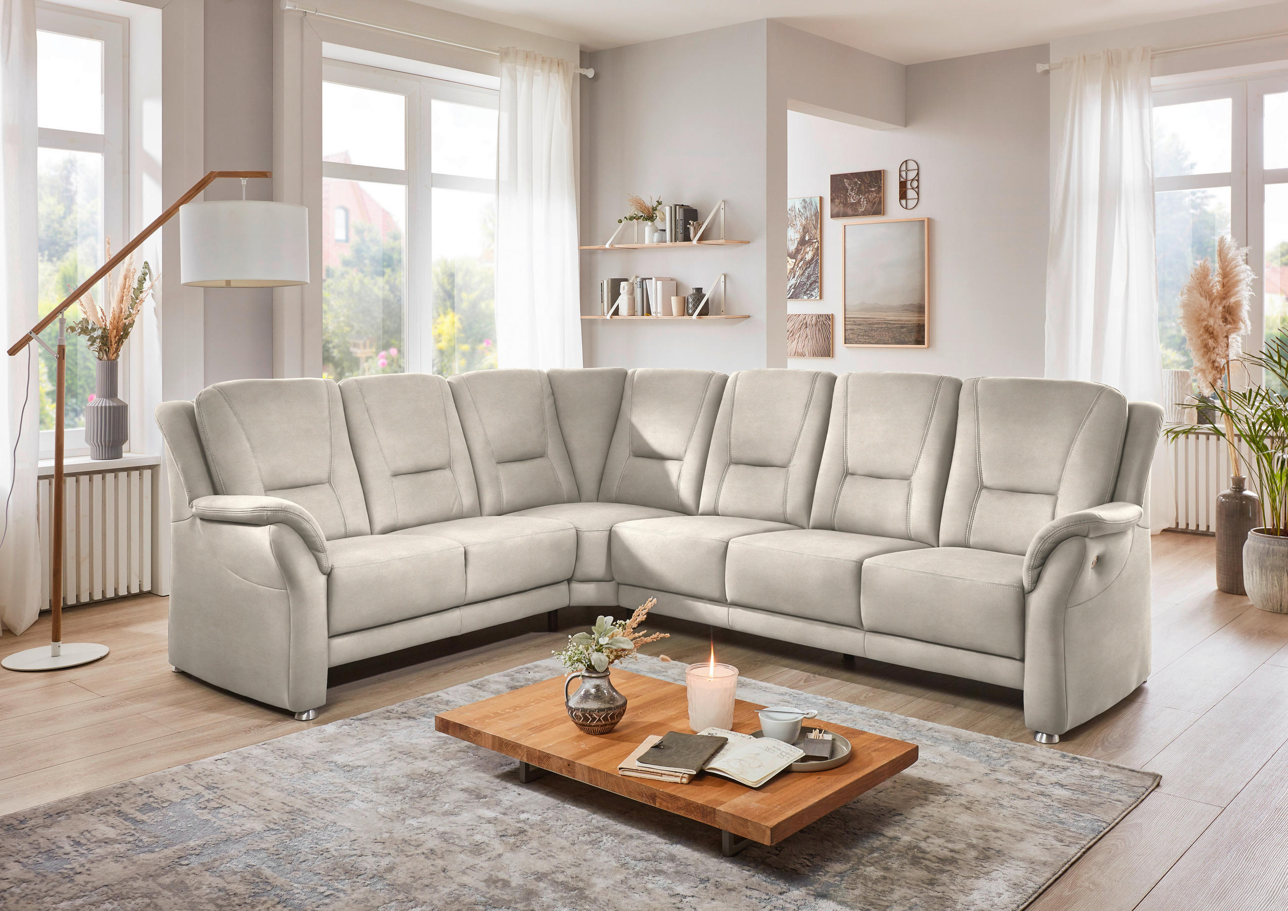 ECKSOFA in Mikrofaser Creme  223/275 cm  - Beige/Creme, KONVENTIONELL, Textil/Metall (223/275cm) - Beldomo Comfort