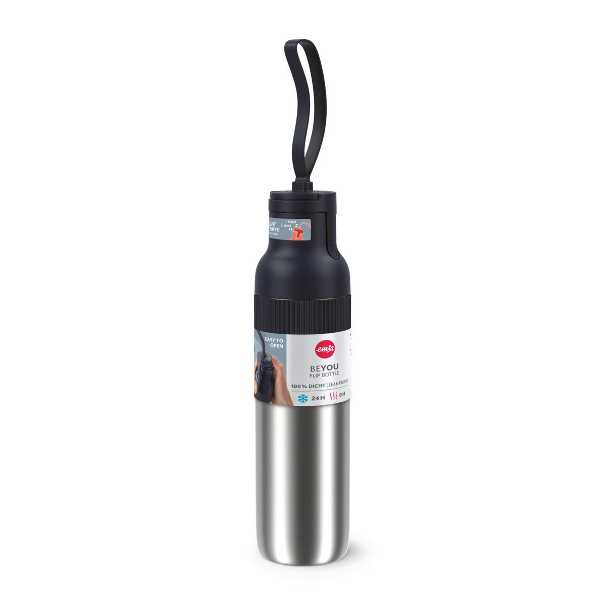 ISOLIERFLASCHE beYou 0,7L L  - Schwarz, Basics, Metall (7,4/7,4/31,4cm) - Emsa