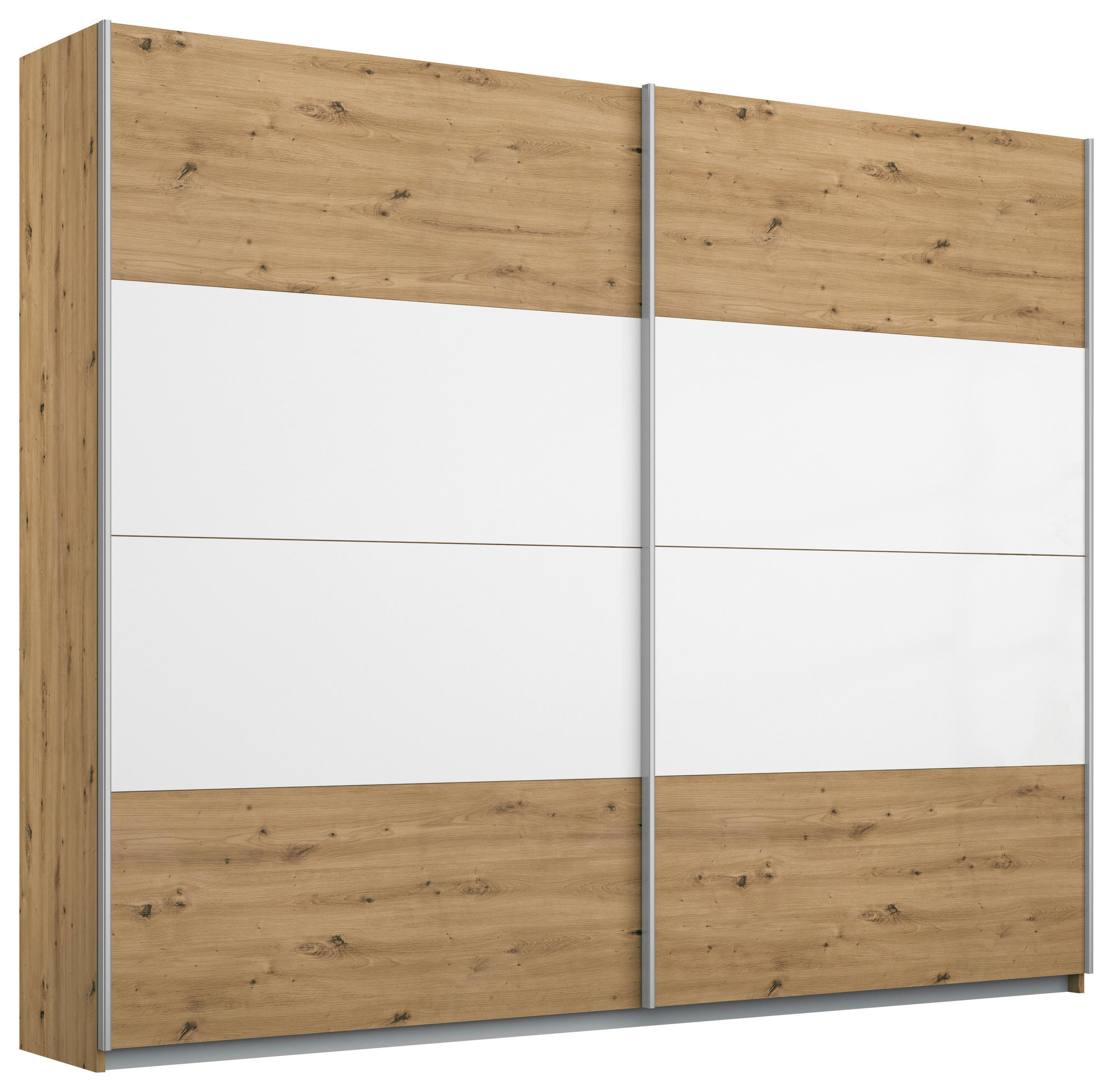 SCHWEBETÜRENSCHRANK Weiss, Eiche Artisan  - Weiss/Alufarben, Konventionell, Glas/Holzwerkstoff (226/210/62cm) - Xora