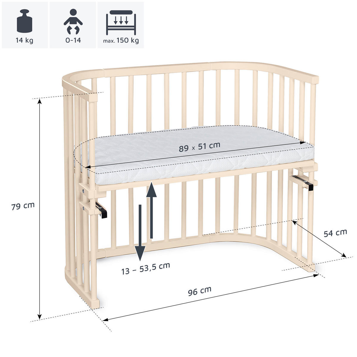 BEISTELLBETT  96/54/79 cm  - Beige, Basics, Holz (96/54/79cm) - Babybay