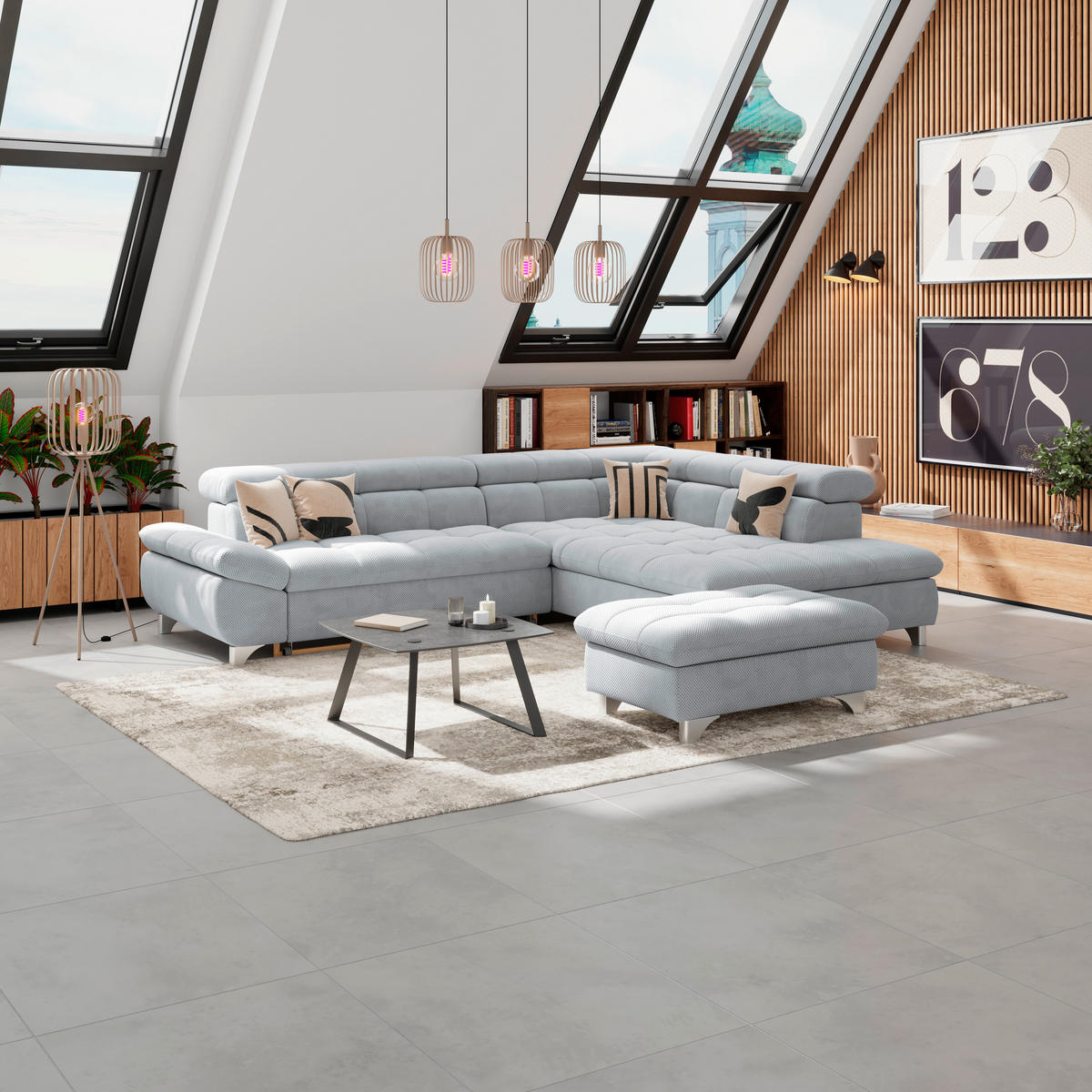 HOCKER Chenille Grau  - Chromfarben/Grau, KONVENTIONELL, Textil/Metall (108/46/108cm) - Livetastic