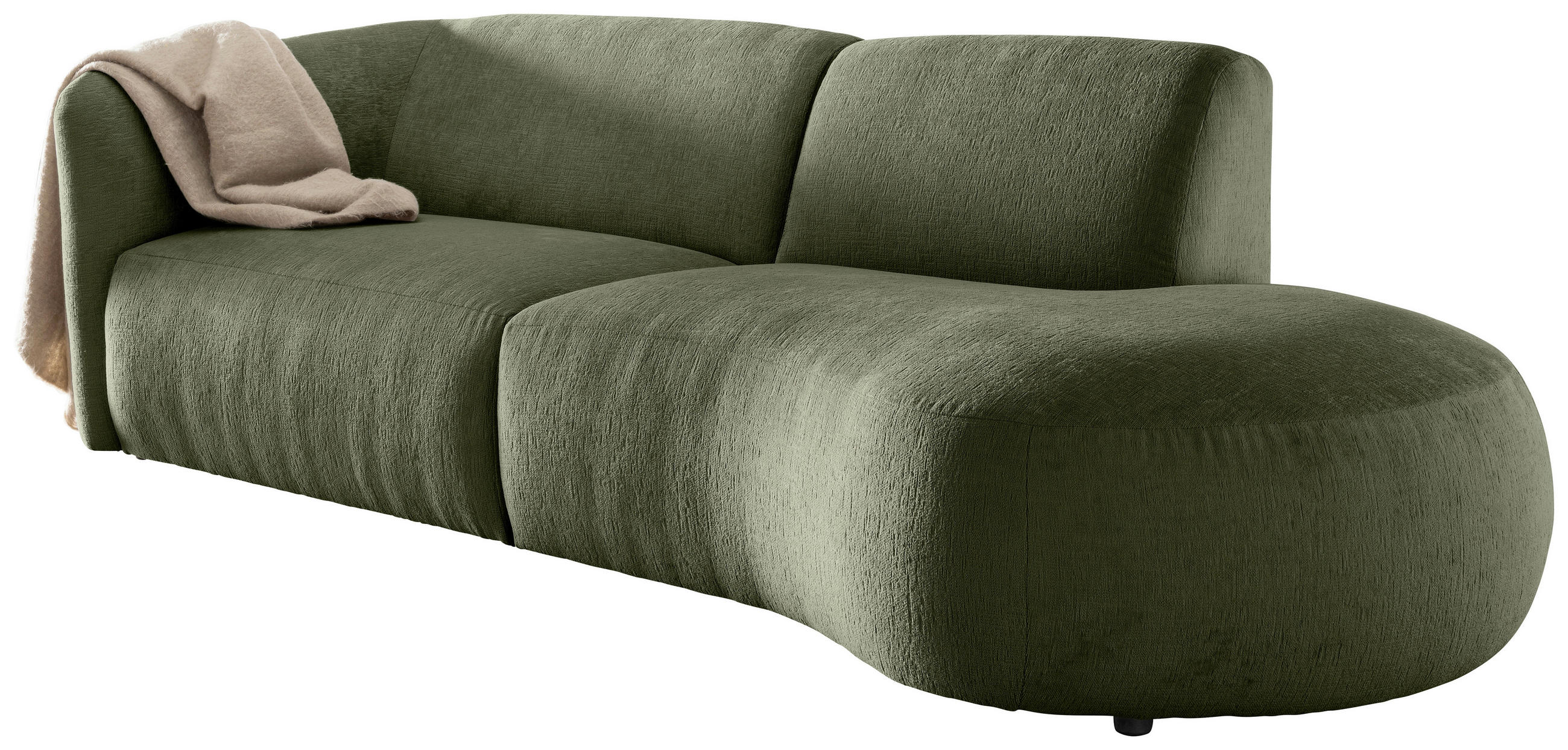 Thumbnail - Livetastic Ecksofa Jesi, Grün, Textil, Uni, 3,5-Sitzer, Ottomane rechts, organische Form, 238x107 cm, Made in EU, Rücken...