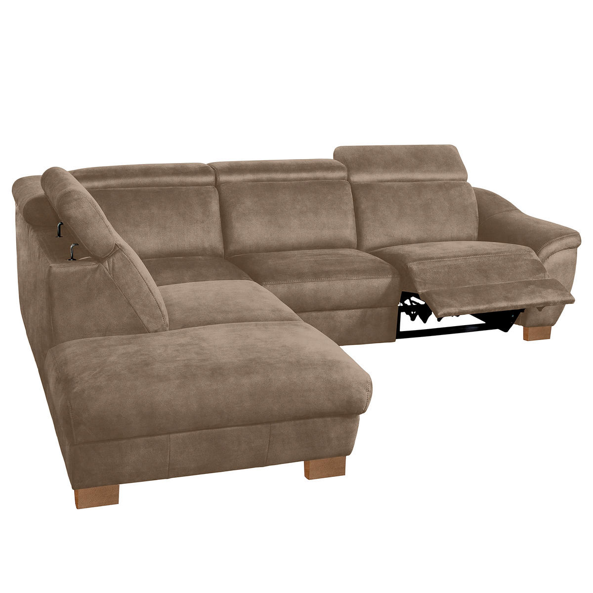 ECKSOFA Mikrofaser Braun  - Naturfarben/Braun, Design, Holz/Textil (276/238cm) - Livetastic