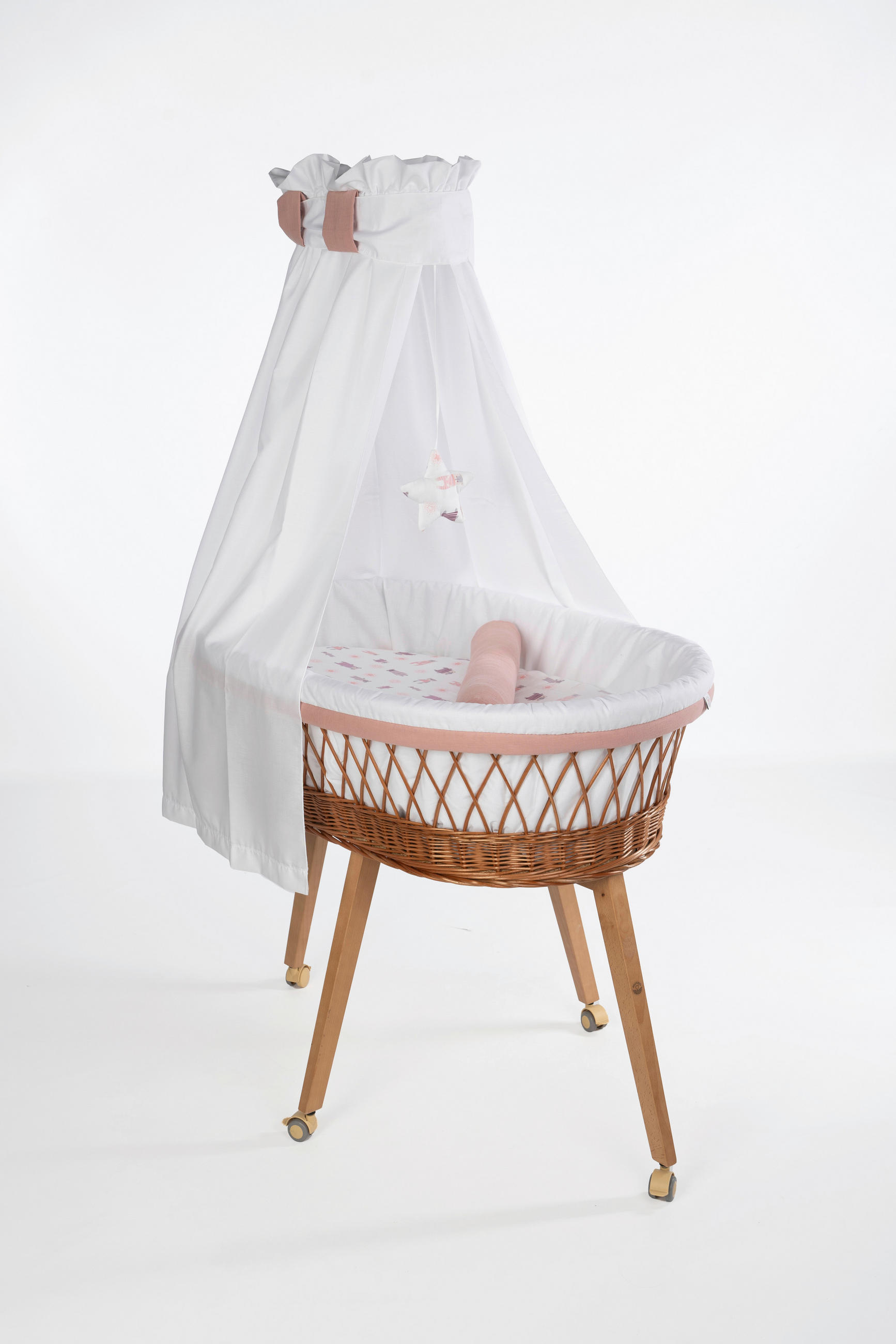 STUBENWAGEN-KOMPLETTSET Babybett Lounge Natur Pyjamabär Buche  Rosa, Weiß, Buchefarben  - Buchefarben/Rosa, Basics, Holz/Textil (60/167/100cm) - Mionido