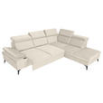 ECKSOFA Greige Flachgewebe Rücken echt, Kopfteilverstellung, Sitzvorzug  - Greige/Schwarz, MODERN, Textil/Metall (258/210cm) - Landscape