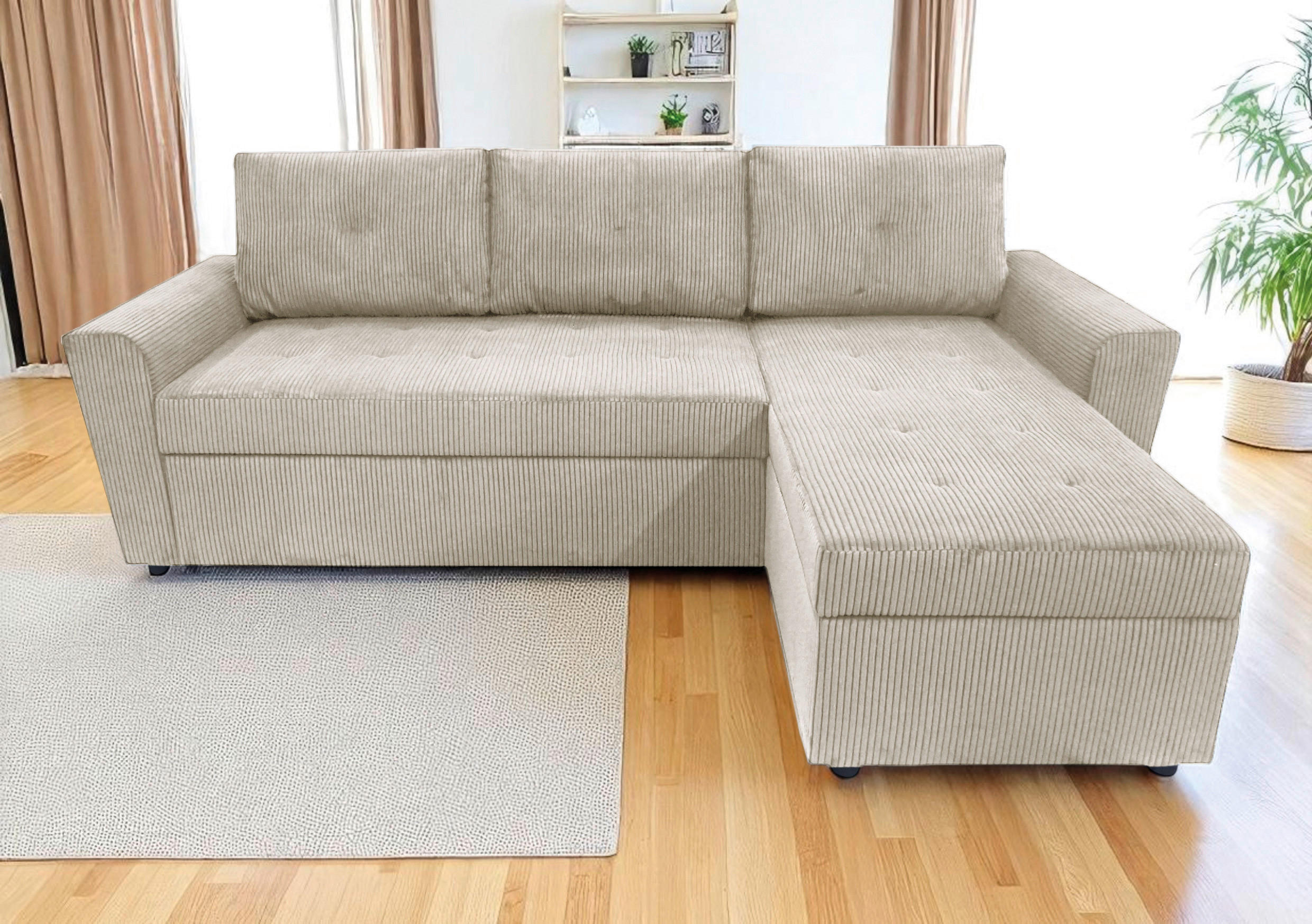 ECKSOFA TERMOLI Beige Cord  - Beige/Schwarz, Design, Kunststoff/Textil (231/155cm) - MID.YOU