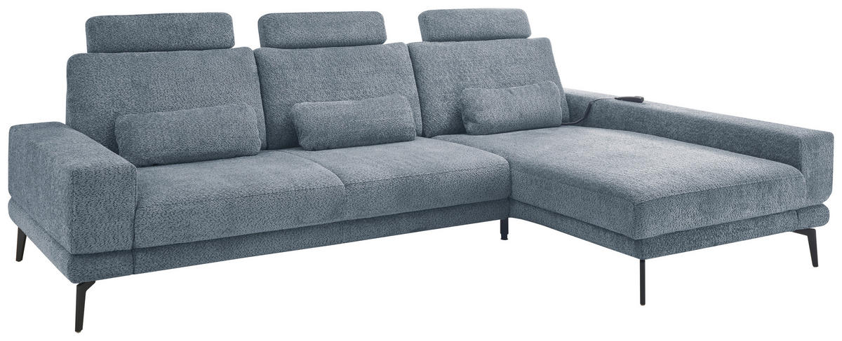 ECKSOFA Blau Chenille  - Blau/Schwarz, KONVENTIONELL, Textil/Metall (294/184cm) - SetOne by Musterring
