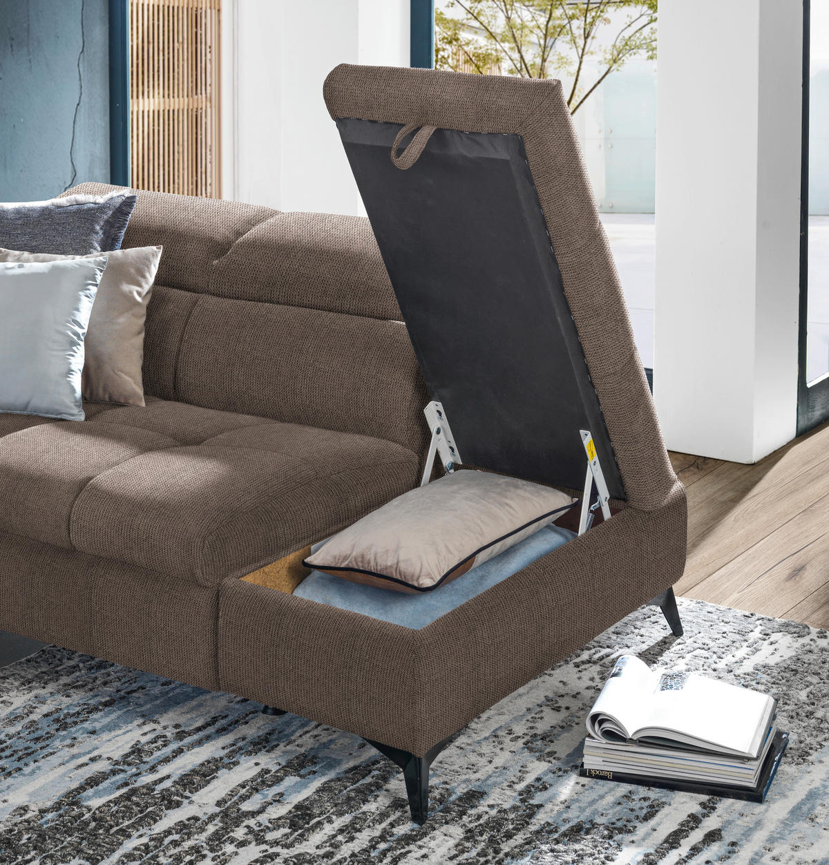ECKSOFA in Mikrofaser Taupe  - Taupe/Schwarz, Design, Kunststoff/Textil (210/279cm) - Stylife