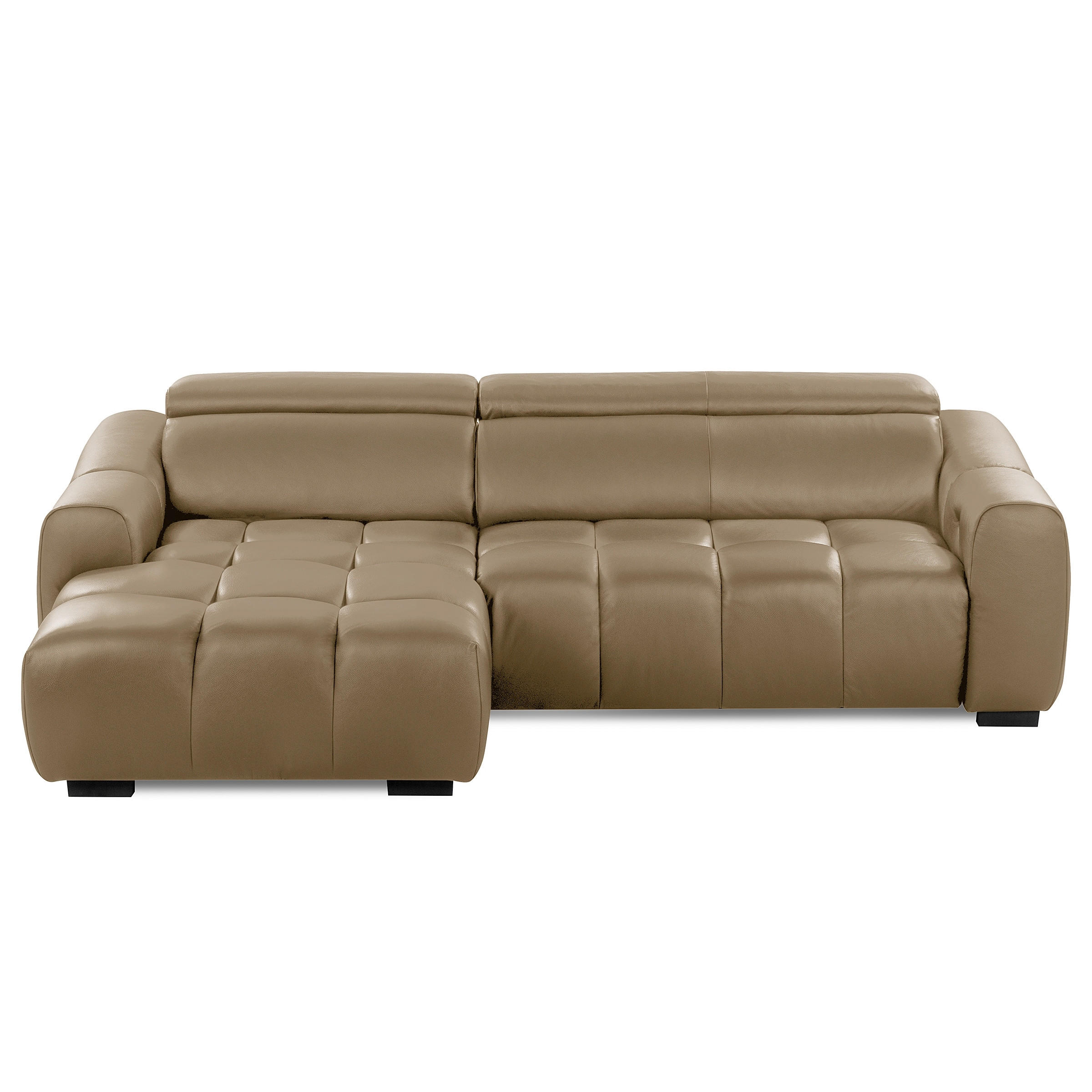 ECKSOFA AVEIRO Mokka Echtleder Bettkasten, Kopfteilverstellung, Sitzvorzug  - Schwarz/Mokka, Design, Leder/Kunststoff (177/274cm) - Livetastic