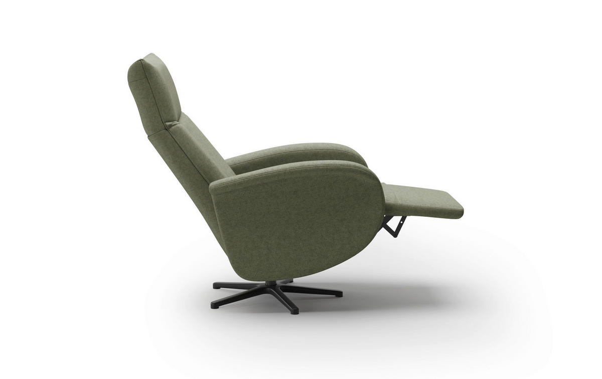 RELAXSESSEL GLENDALE E Flachgewebe Kopfteilverstellung, Rücken echt    - Schwarz/Olivgrün, KONVENTIONELL, Textil/Metall (75/112/82cm) - Sit & More