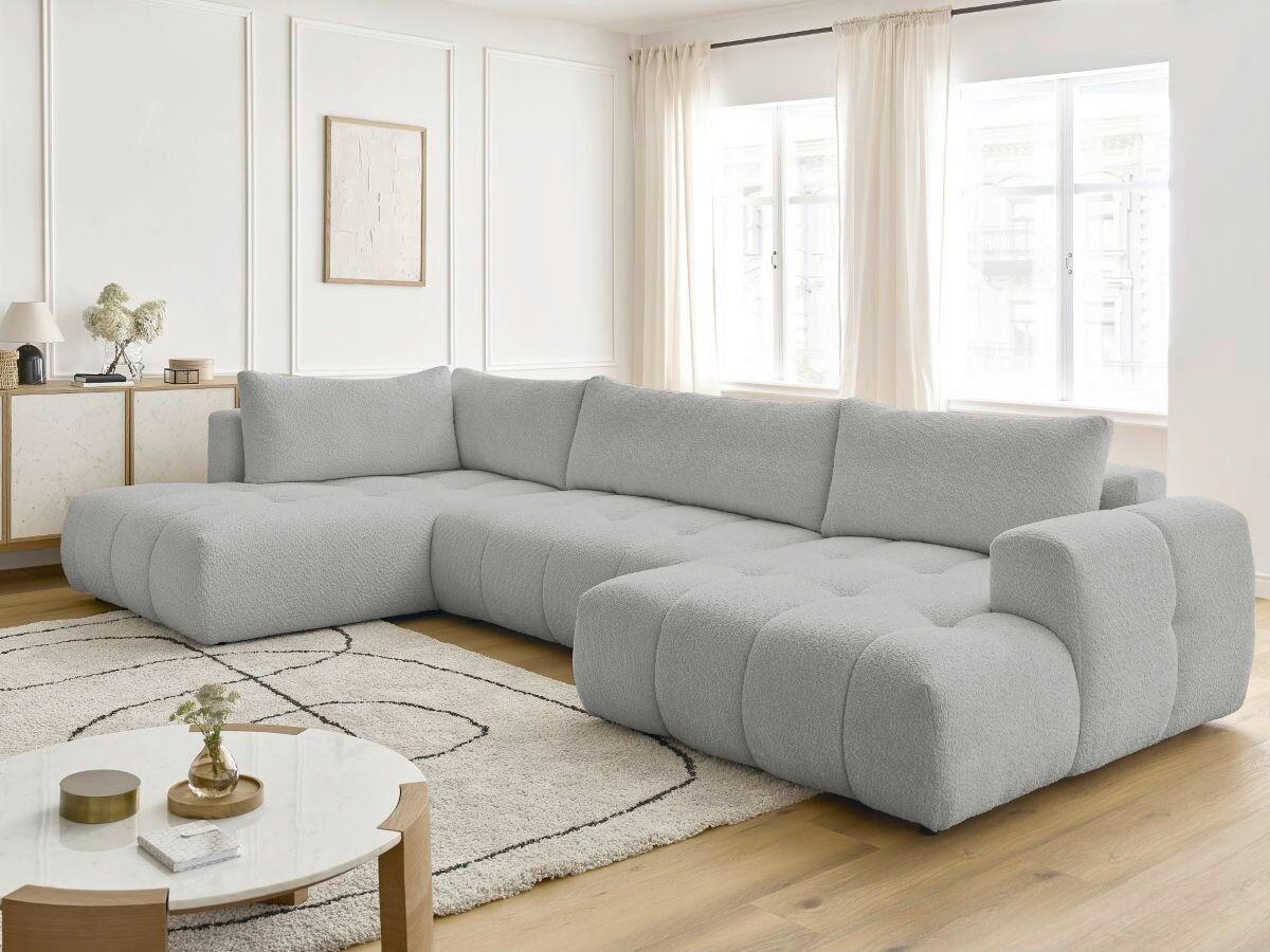 WOHNLANDSCHAFT  FUJI  Hellgrau Bouclé  - Hellgrau/Schwarz, MODERN, Kunststoff/Textil (204/377/160cm)