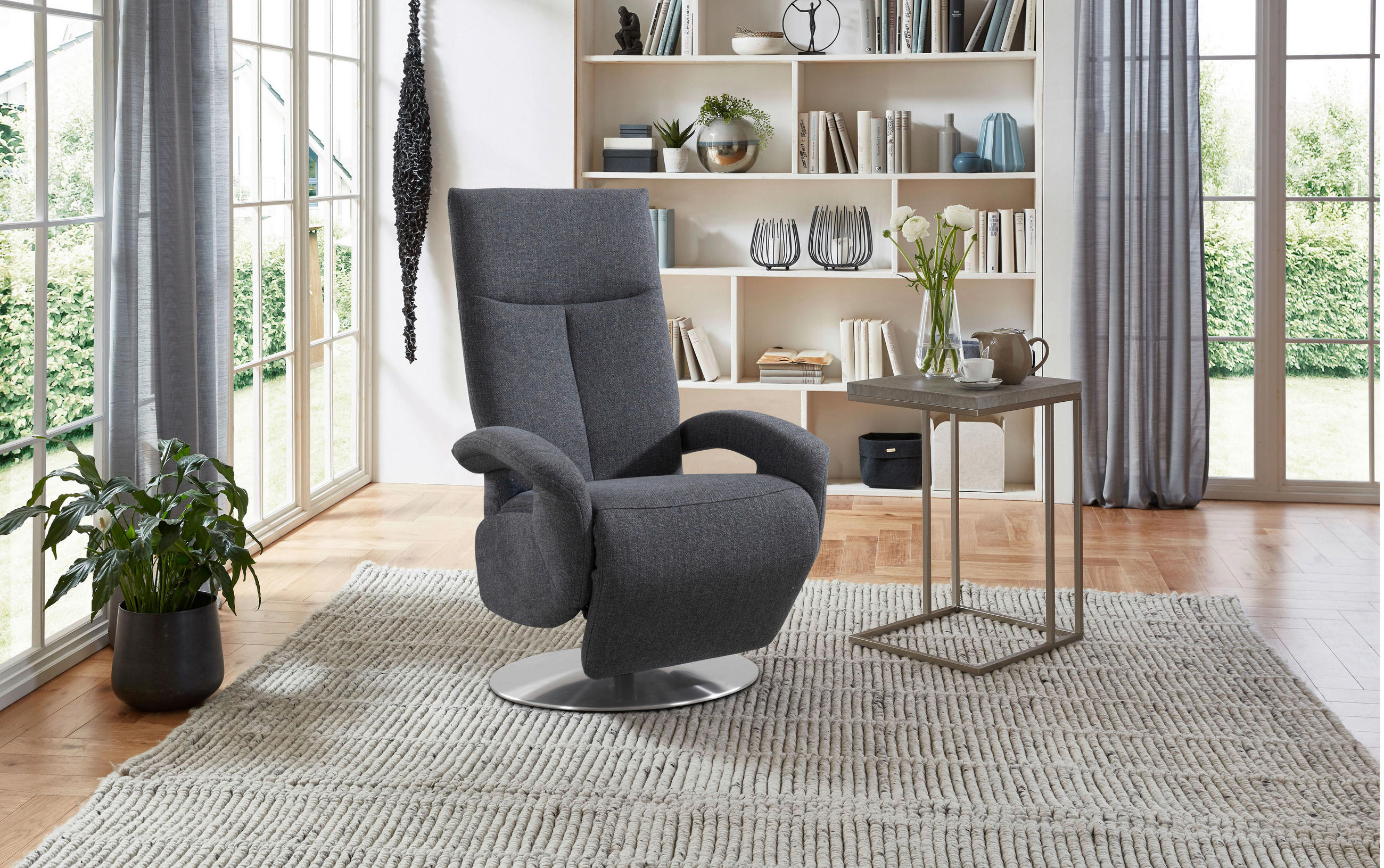 DREHSTUHL Flachgewebe Blaugrau  - Chromfarben/Blaugrau, KONVENTIONELL, Textil/Metall (74/112/82cm) - Sit & More