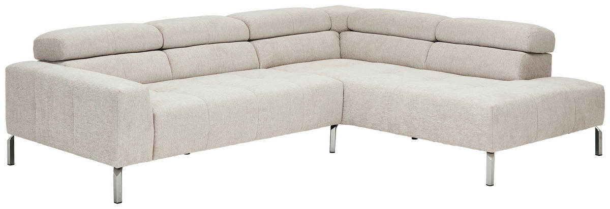 ECKSOFA Naturfarben Flachgewebe  - Chromfarben/Naturfarben, KONVENTIONELL, Textil/Metall (282/224cm) - Hom`in