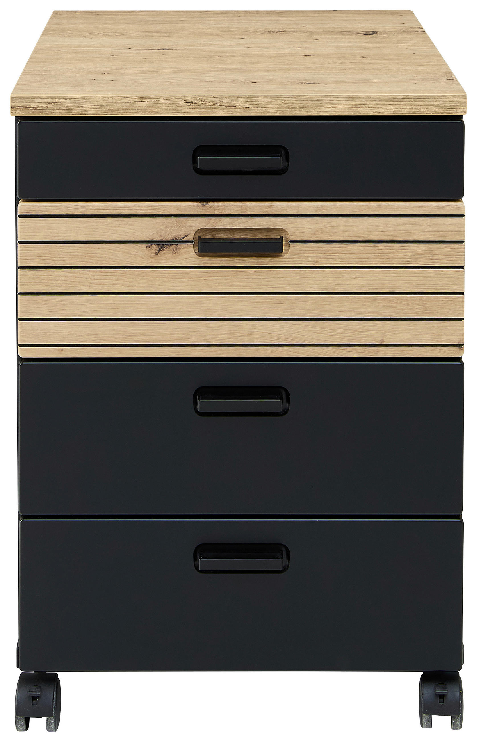 ROLLCONTAINER 45/66/55 cm  - Schwarz/Eiche Artisan, KONVENTIONELL, Holzwerkstoff/Kunststoff (45/66/55cm) - Stylife