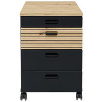 ROLLCONTAINER Schwarz, Eiche Artisan  - Schwarz/Eiche Artisan, KONVENTIONELL, Holzwerkstoff/Kunststoff (45/66/55cm) - Stylife