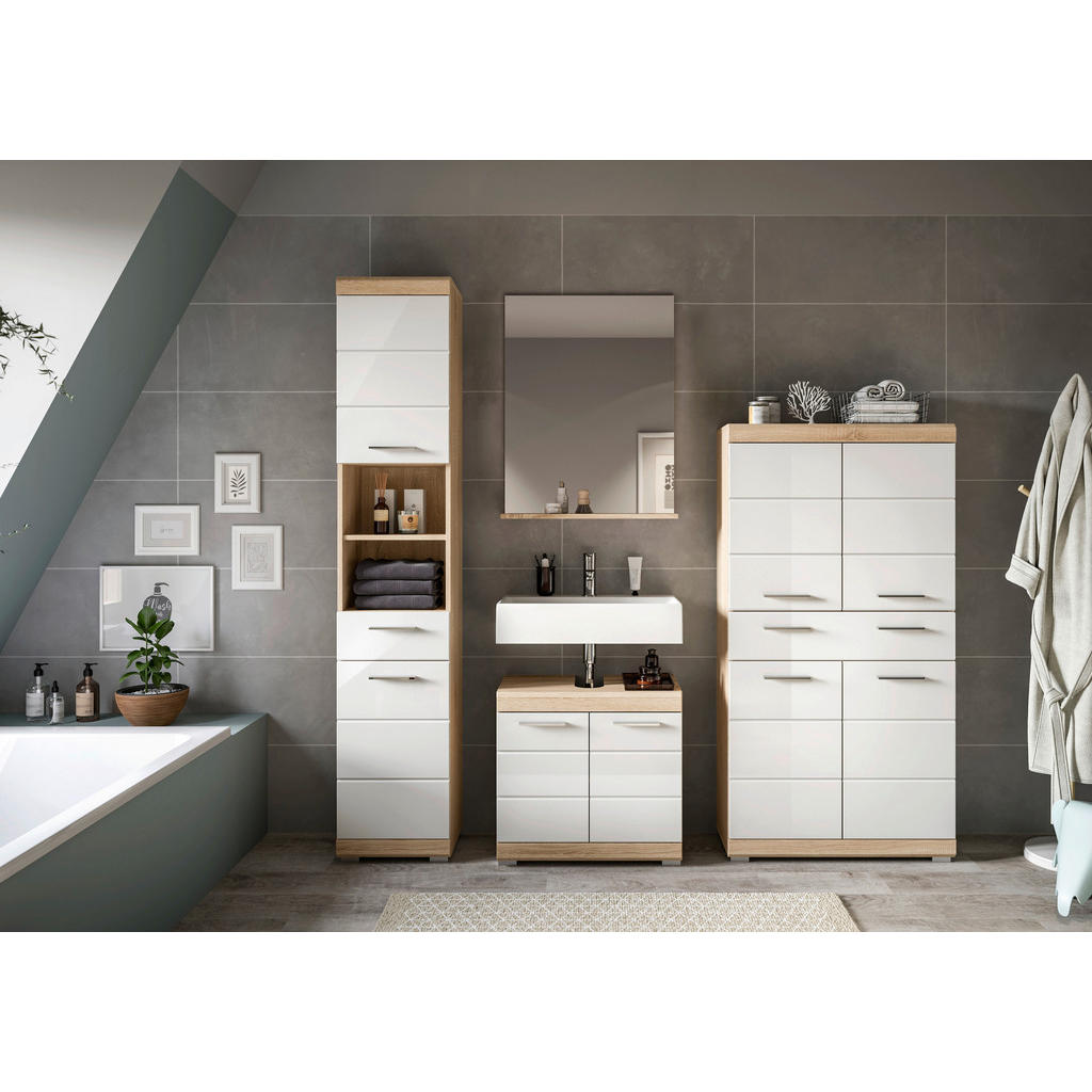 MID.YOU KOUPELNA Sonoma dub, vysoce lesklá bílá