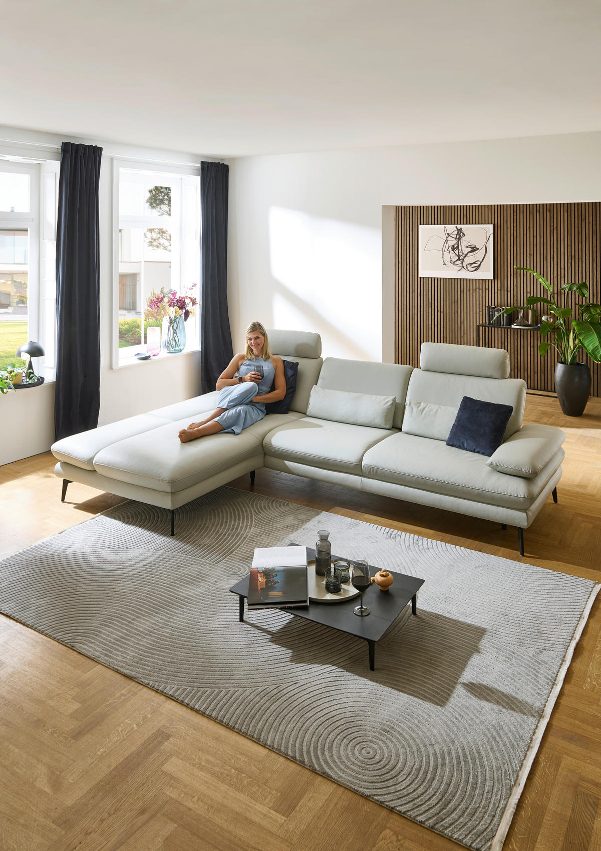 ECKSOFA Silberfarben Echtleder  - Silberfarben/Schwarz, Design, Leder/Metall (195/308cm) - Dieter Knoll
