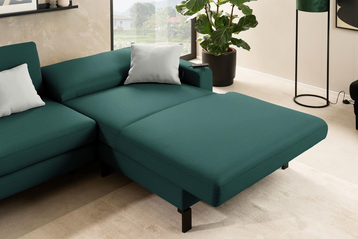 ECKSOFA Cord Waldgrün  - Waldgrün/Schwarz, Design, Textil/Metall (298/185cm) - Pure Home Lifestyle