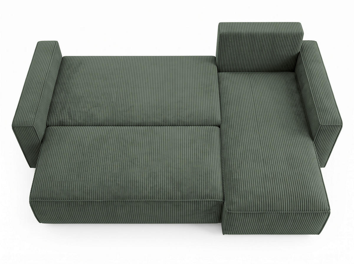 ECKSOFA Dunkelgrün Cord Rückenkissen, Bettkasten, Schlaffunktion, Rücken echt, Liegefläche im Originalstoff  - Dunkelgrün/Schwarz, MODERN, Kunststoff/Textil (232/140cm) - Xora