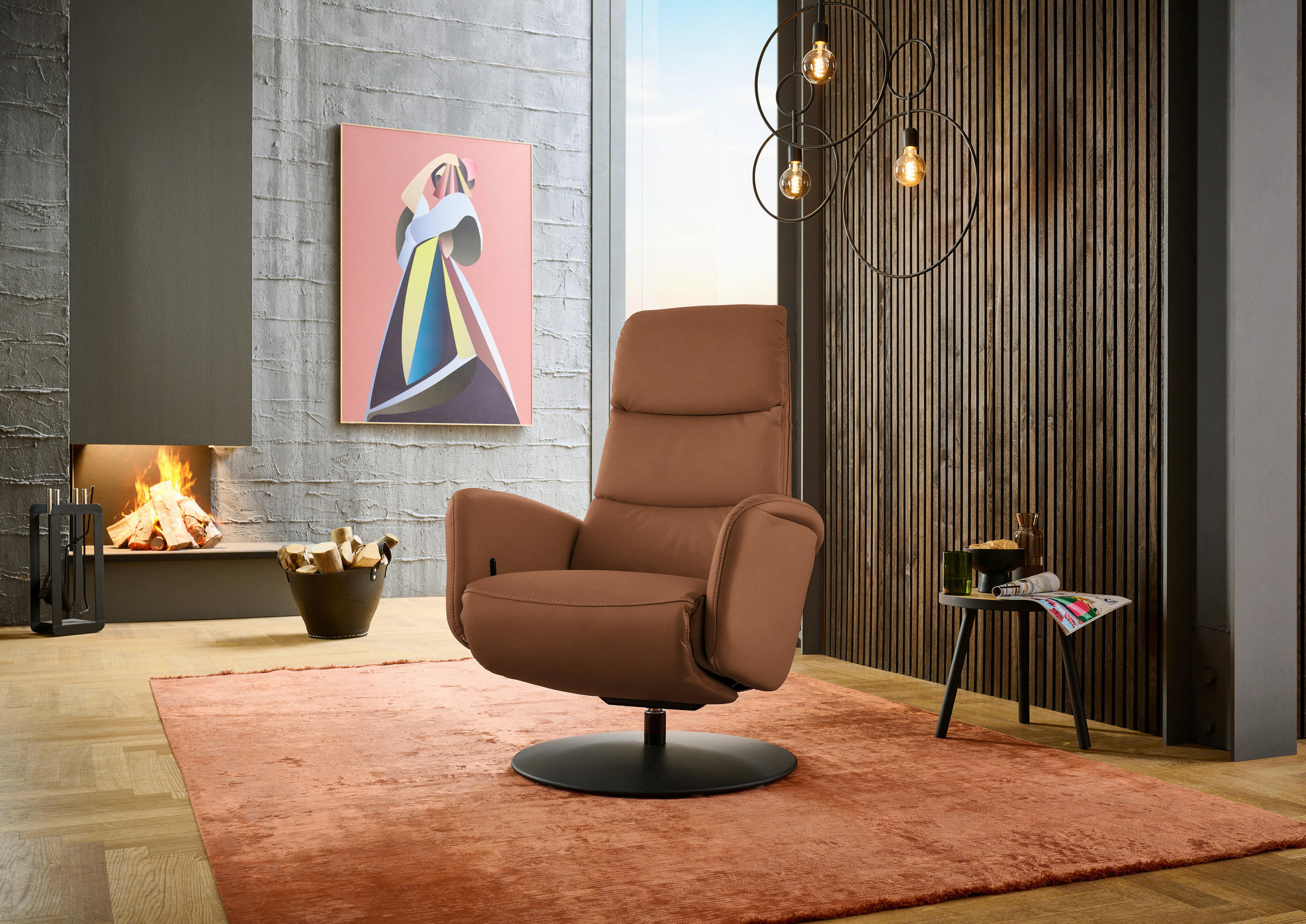 RELAXSESSEL in Leder Cognac  - Cognac/Schwarz, Design, Leder/Metall (76/108/86cm) - Dieter Knoll