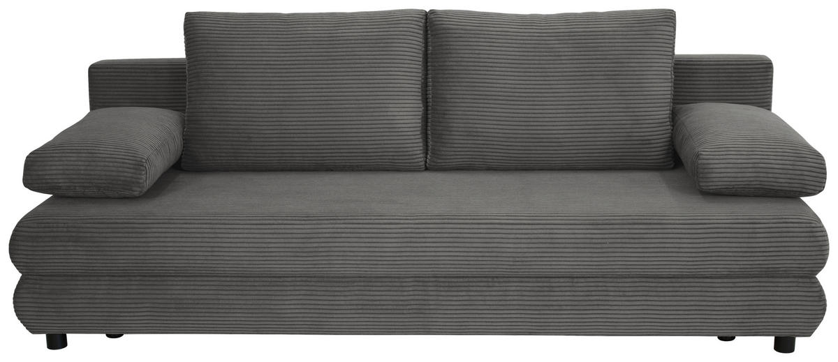 SCHLAFSOFA Cord Dunkelgrau  - Dunkelgrau/Schwarz, Design, Kunststoff/Textil (197/77/81cm) - home24