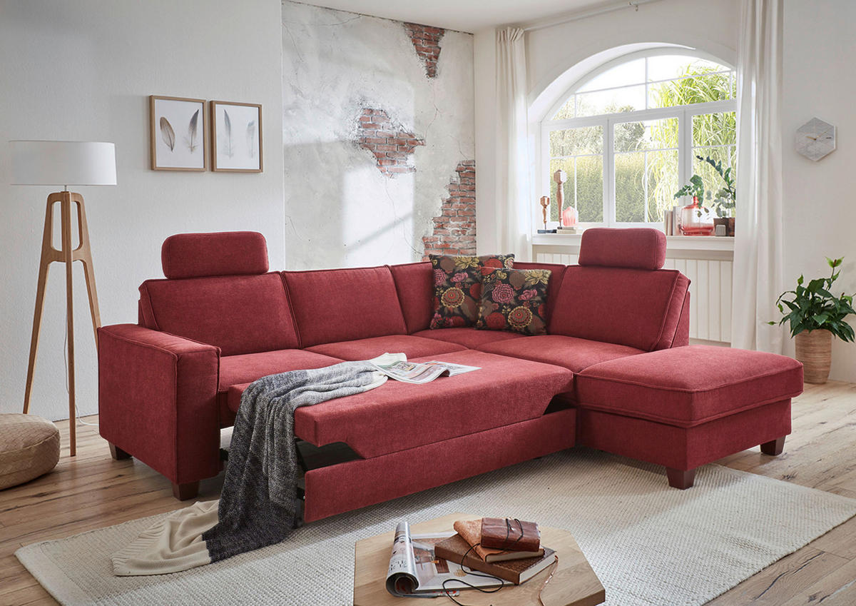 ECKSOFA in Chenille, Flachgewebe Bordeaux  - Bordeaux/Nussbaumfarben, Konventionell, Holz/Textil (236/213cm) - Sit & More