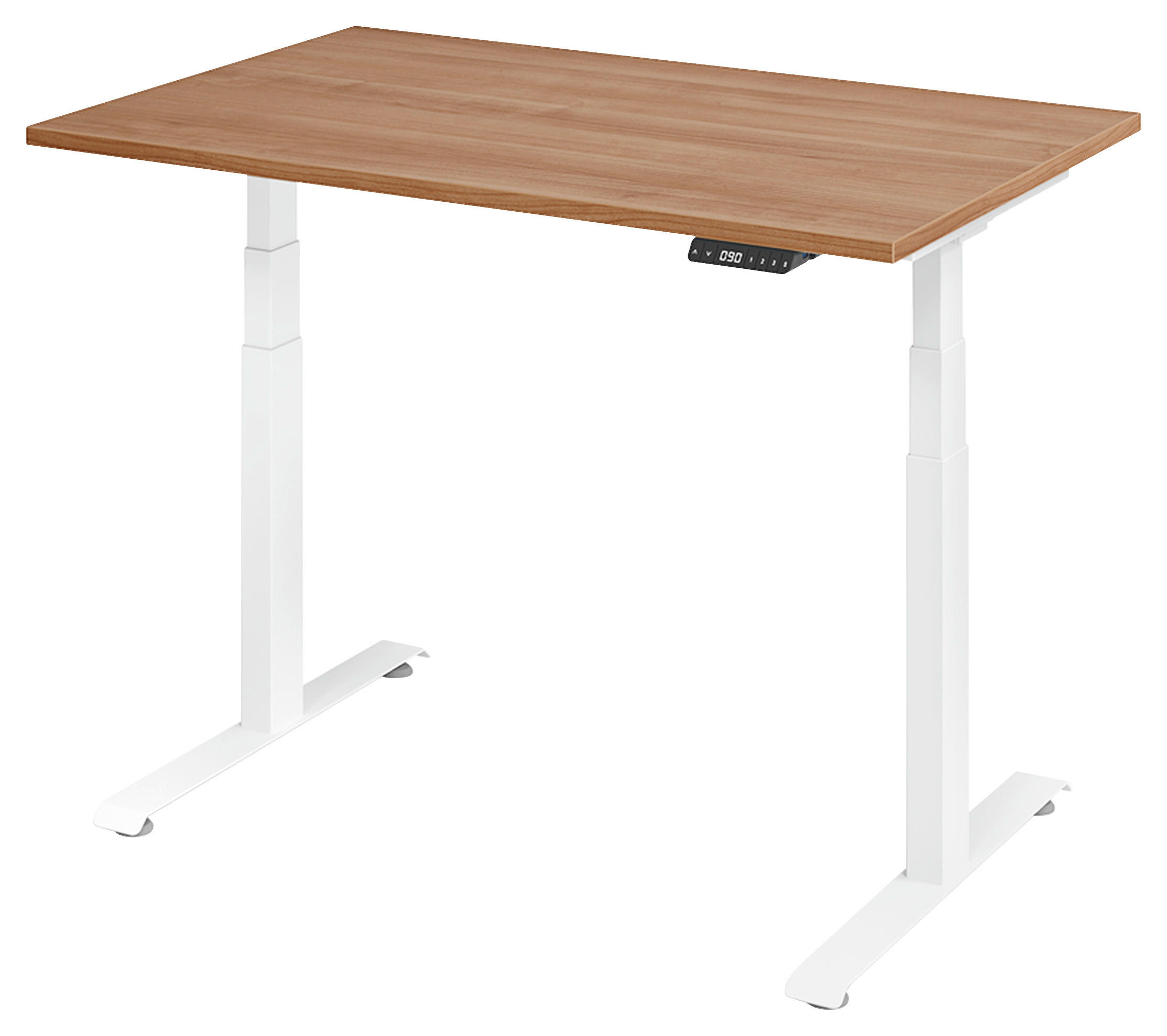 SCHREIBTISCH 120/80/64,5-129,5 cm Weiß, Nussbaumfarben elektrisch höhenverstellbar  - Nussbaumfarben/Weiß, KONVENTIONELL, Holzwerkstoff/Metall (120/80/64,5-129,5cm) - Venda
