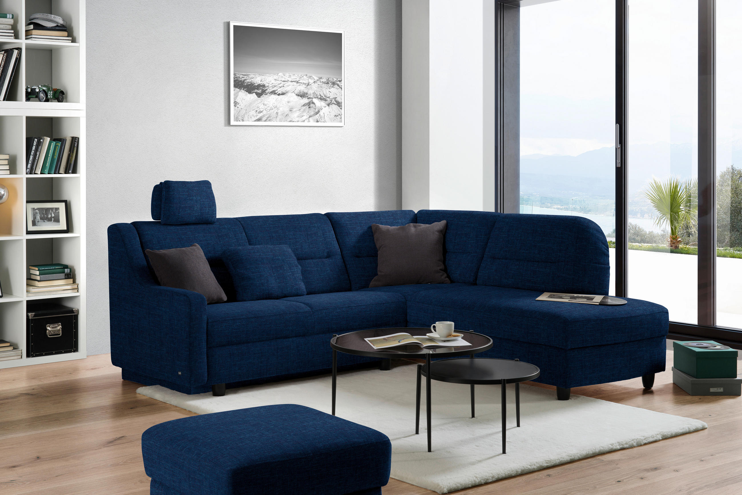 ECKSOFA in Chenille Dunkelblau  226/208 cm  - Schwarz/Dunkelblau, KONVENTIONELL, Textil (226/208cm) - Sedda