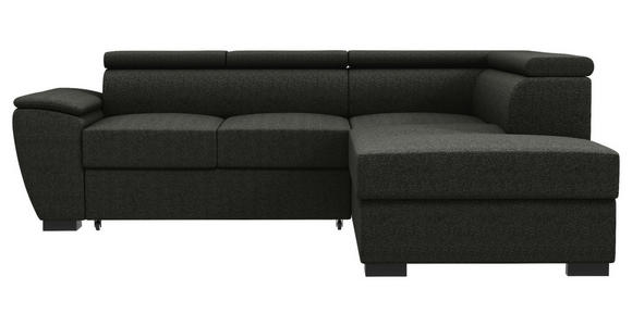 ECKSOFA Anthrazit Flachgewebe Schlaffunktion, Rücken echt, Kopfteilverstellung, Liegefläche im Originalstoff  - Anthrazit/Schwarz, KONVENTIONELL, Kunststoff/Textil (266/220cm) - Carryhome