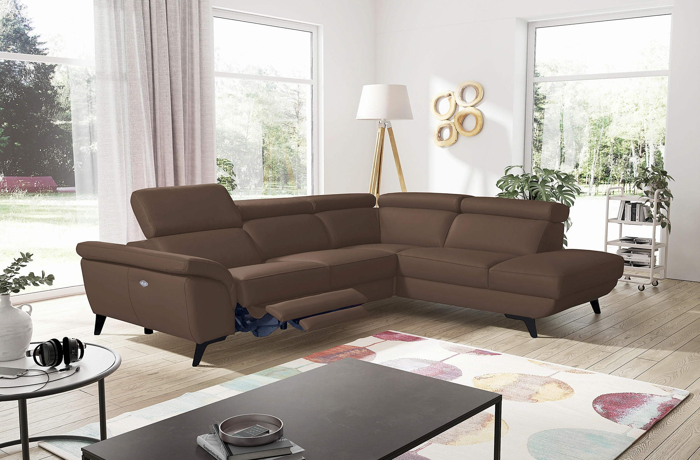 ECKSOFA DALLAS in Echtleder Dunkelbraun  283/228 cm  - Dunkelbraun/Schwarz, Design, Leder/Metall (283/228cm) - Livetastic