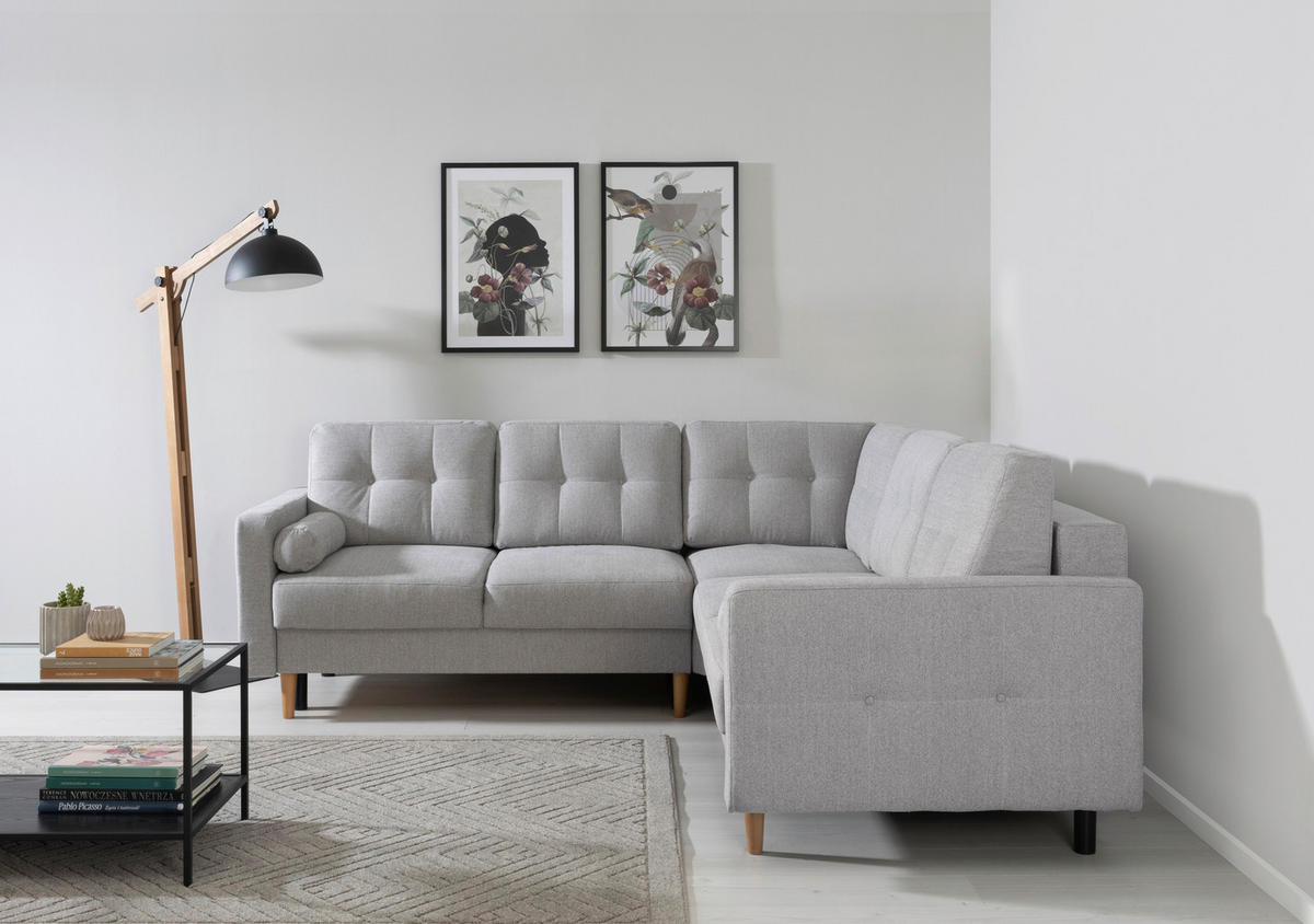 ECKSOFA in Hellgrau  - Buchefarben/Hellgrau, Design, Holz/Textil (242/242cm) - MID.YOU