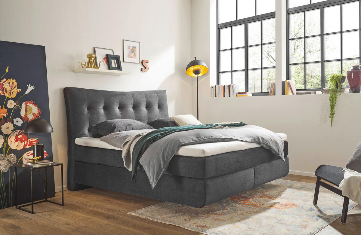 BOXSPRINGBETT 180/200 cm  in Schwarz  - Schwarz, Basics, Holzwerkstoff/Kunststoff (180/200cm) - Esposa