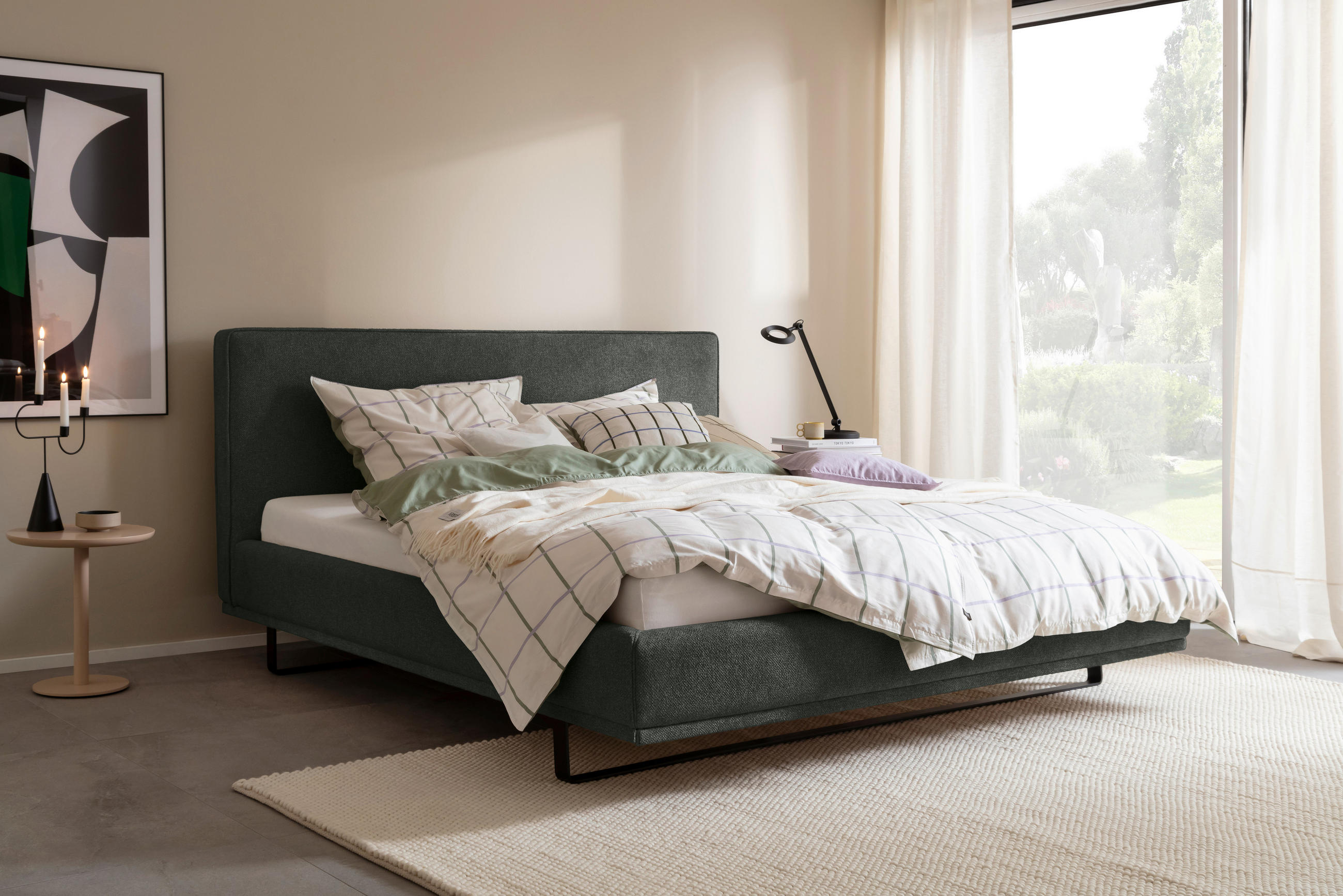 POLSTERBETT COMO 180/200 cm in Dunkelgrün - Dunkelgrün/Schwarz, Design, Textil/Metall (180/200cm) - Schöner Wohnen
