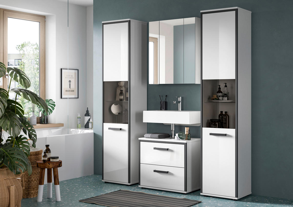 BADEZIMMER 4-teilig  in 140 cm  - Weiß Hochglanz, MODERN, Holzwerkstoff/Kunststoff (140cm) - MID.YOU