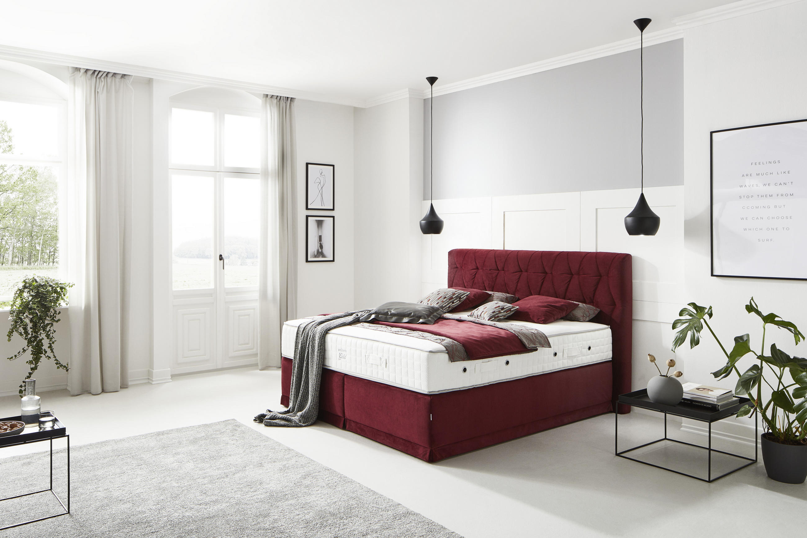 BOXSPRINGBETT 180/200 cm  in Weinrot  - Weinrot, KONVENTIONELL, Textil (180/200cm) - Ambiente