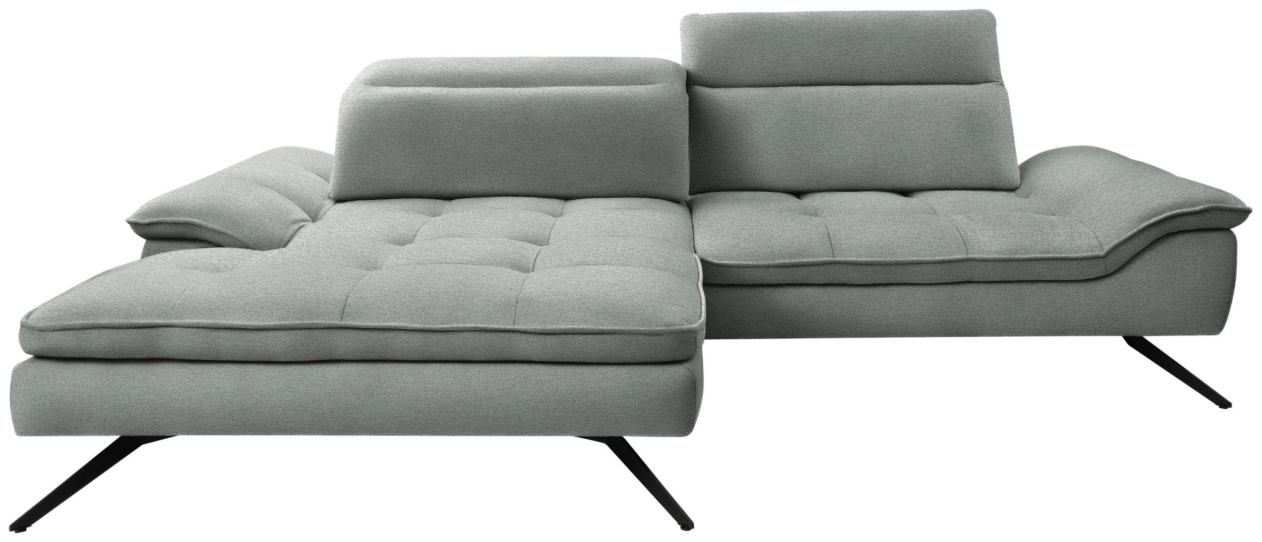 ECKSOFA in Chenille Hellgrau  - Hellgrau/Schwarz, Design, Textil/Metall (179-202/288cm) - Stylife