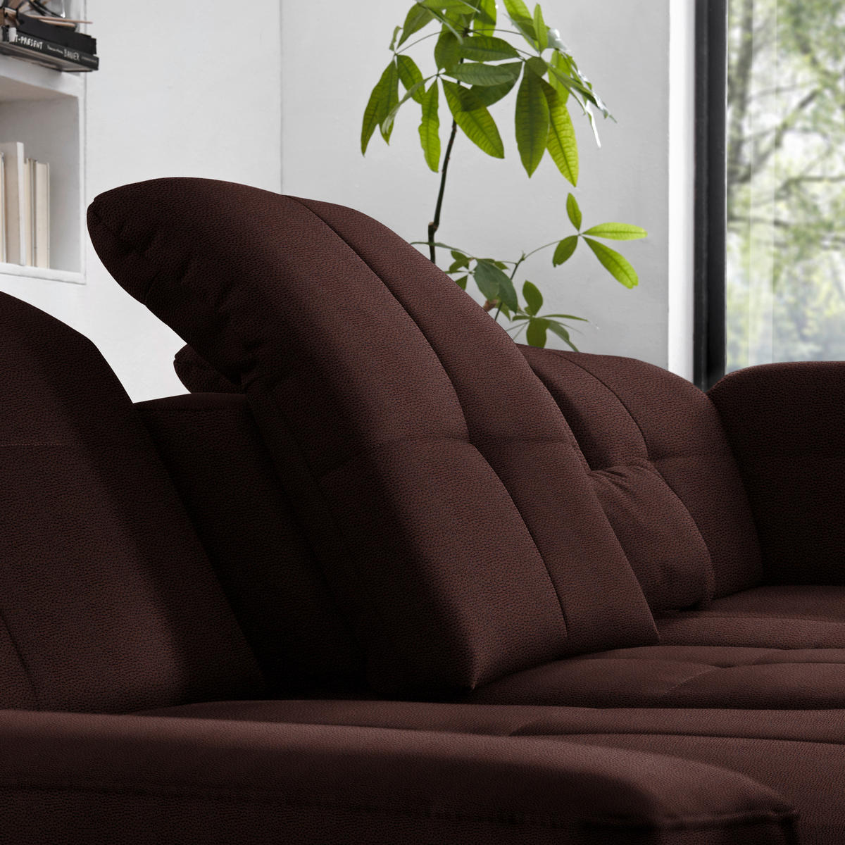 ECKSOFA  in Flachgewebe Dunkelbraun  309/195 cm  - Chromfarben/Dunkelbraun, Design, Textil (309/195cm) - Beldomo Style