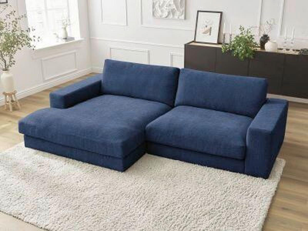 ECKSOFA Ottomane links  LEONARD  Dunkelblau Struktur  - Schwarz/Dunkelblau, MODERN, Kunststoff/Textil (159/274cm)