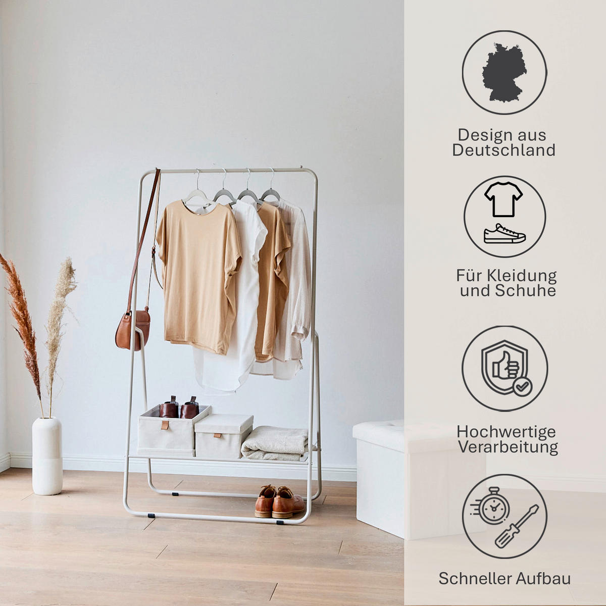 KLEIDERSTÄNDER in Greige   - Greige, Basics, Metall (75/44/140cm) - LOVE IT STORE IT