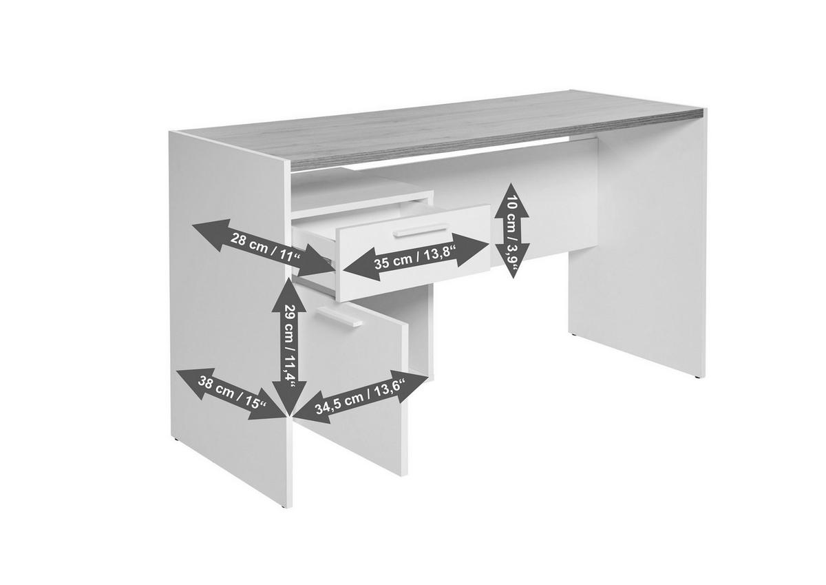 SCHREIBTISCH 123/55/74,5 cm  in Weiss, Eichefarben  - Weiss/Eichefarben, Konventionell, Holzwerkstoff (123/55/74,5cm) - Livetastic
