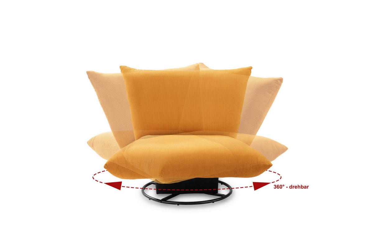 RELAXSESSEL Cord    - Gelb/Schwarz, Design, Textil/Metall (100/78/96cm) - Livetastic