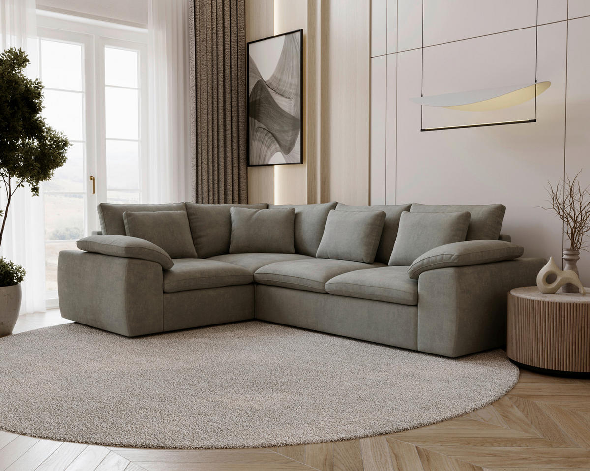 ECKSOFA Chenille Grau  - Schwarz/Grau, Design, Kunststoff/Textil (216/289cm) - Livetastic