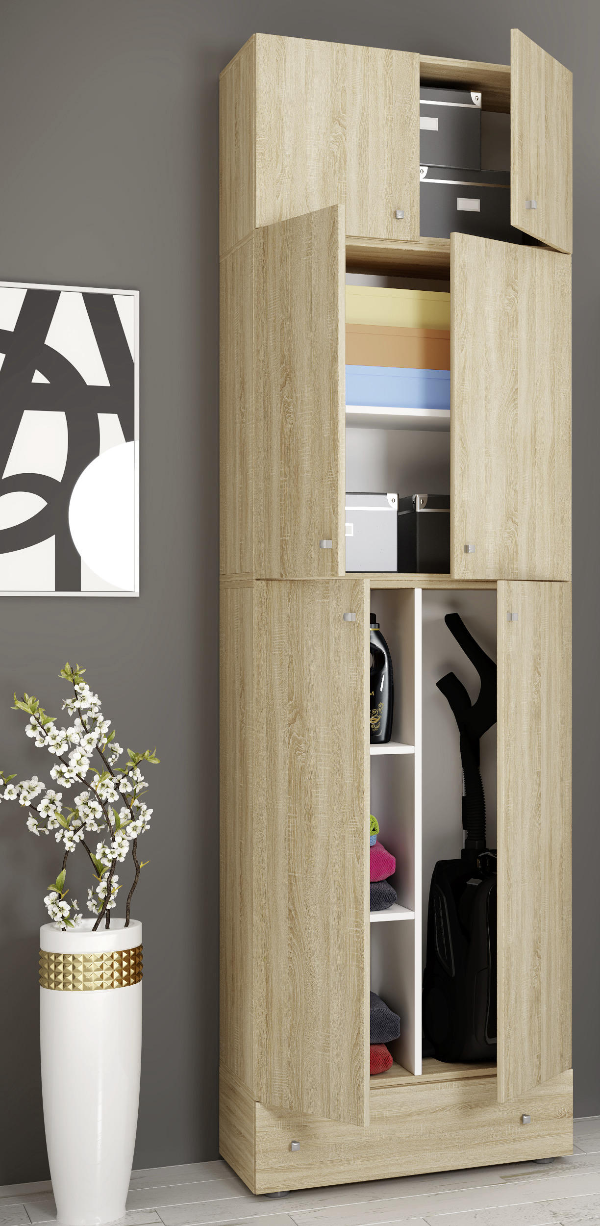 MEHRZWECKSCHRANK 70/240/39 cm  in Sonoma Eiche  - Schwarz/Grau, MODERN, Holzwerkstoff/Kunststoff (70/240/39cm) - MID.YOU