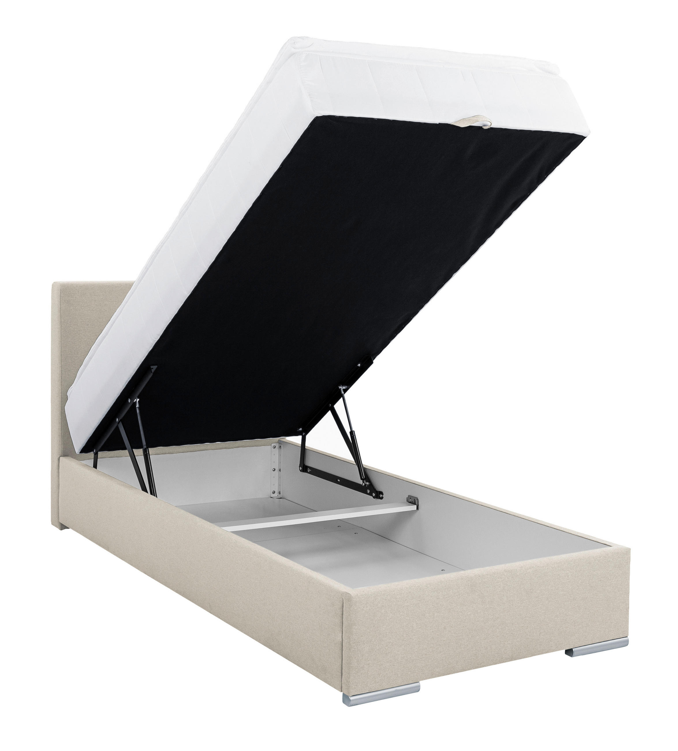 POLSTERBETT Bettkasten, Topper 100/200 cm  in Sandfarben  - Sandfarben/Chromfarben, KONVENTIONELL, Holz/Kunststoff (100/200cm) - MID.YOU