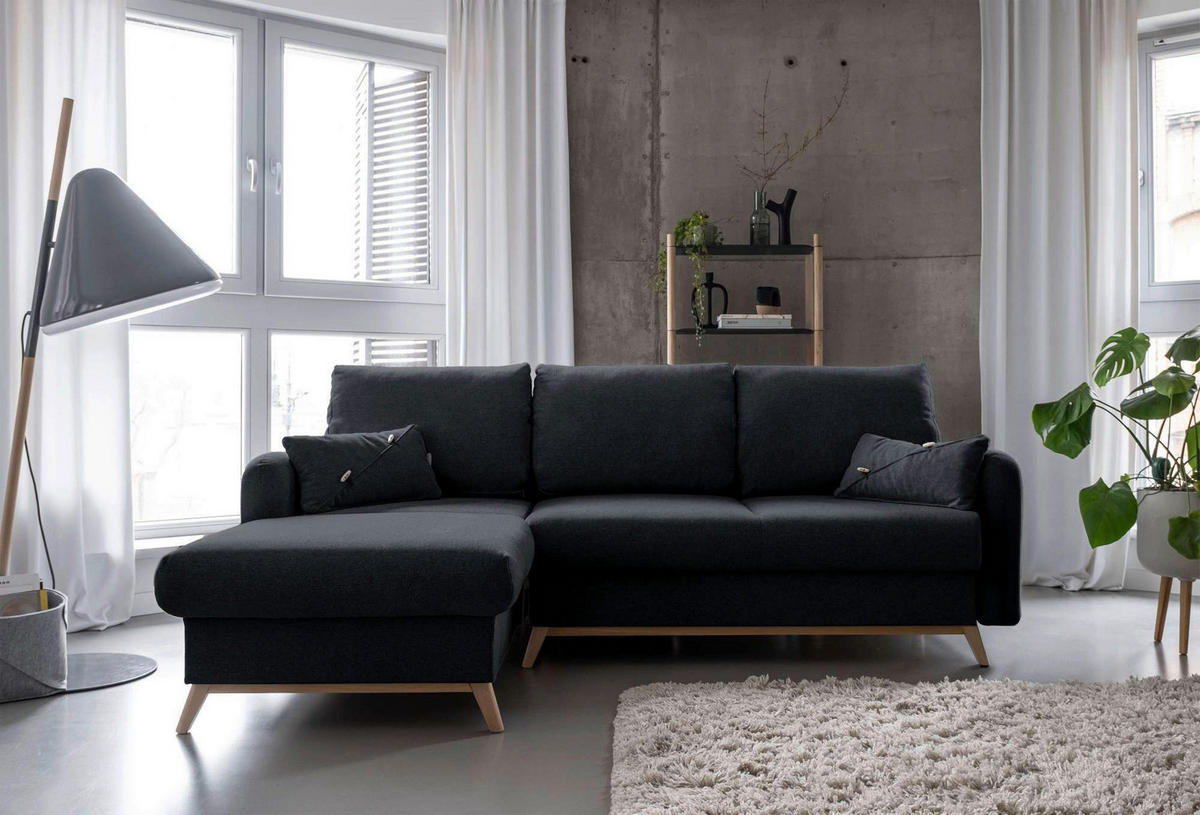 Colțar, textil, gri închis, 157/235 cm - gri închis/culoare natur, lemn/textil (157/235cm) - MID.YOU