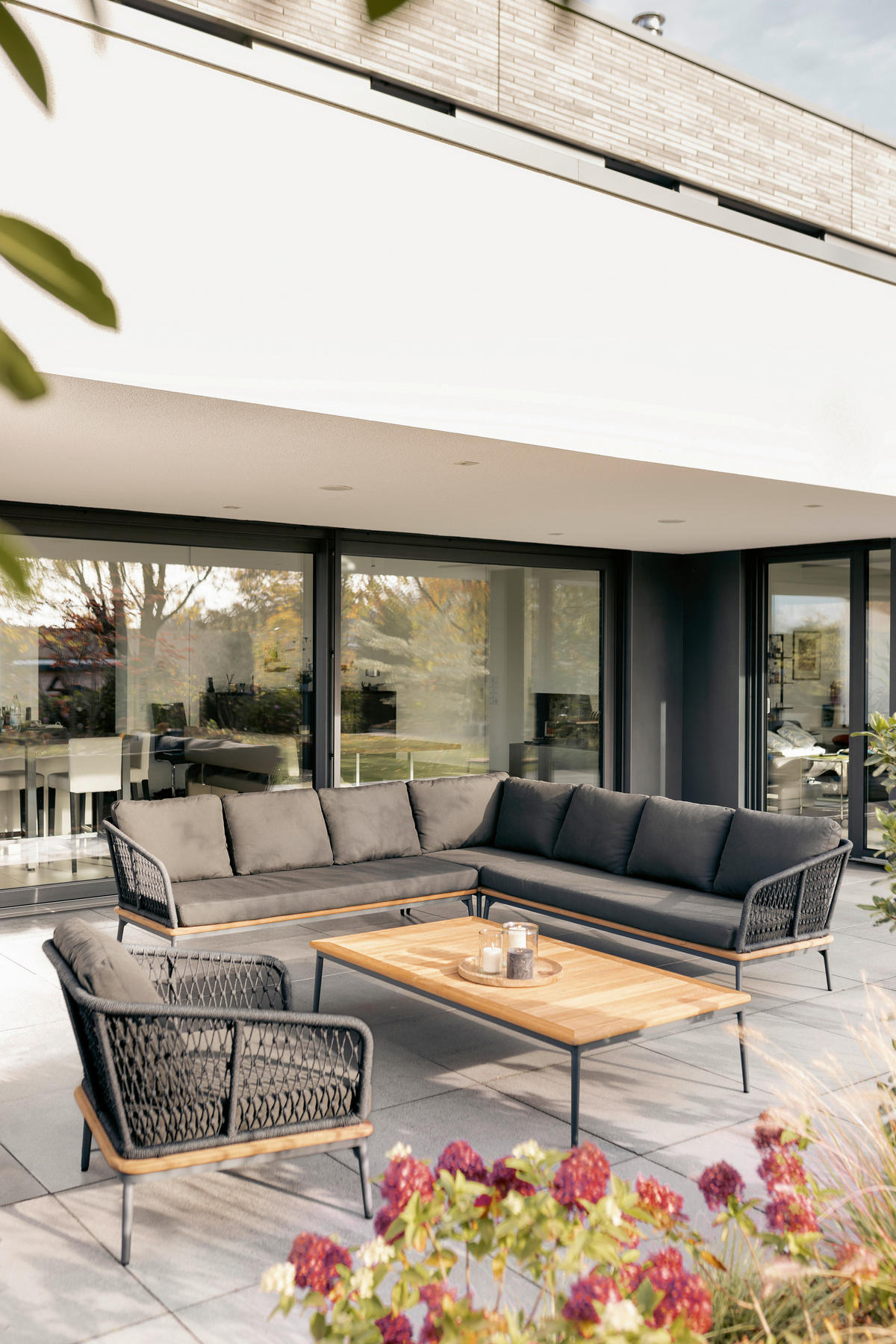 LOUNGEECKTEIL  - Anthrazit/Teakfarben, Basics, Holz/Textil (82/71/82cm)