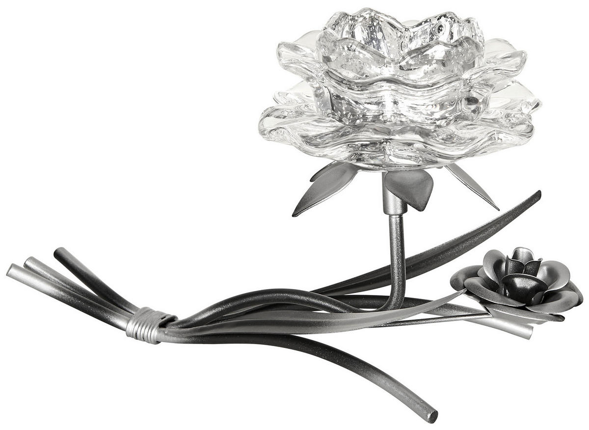 TEELICHTHALTER - Klar/Silberfarben, Basics, Glas/Metall (20/10,5/11cm) - Ambia Home
