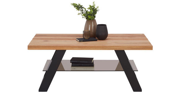 COUCHTISCH in Holz, Metall, Glas 115/65/45 cm - Eichefarben/Schwarz, Design, Glas/Holz (115/65/45cm) - Novel